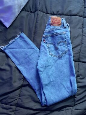Levi's Light Blue Raw-Hem Straight Jeans